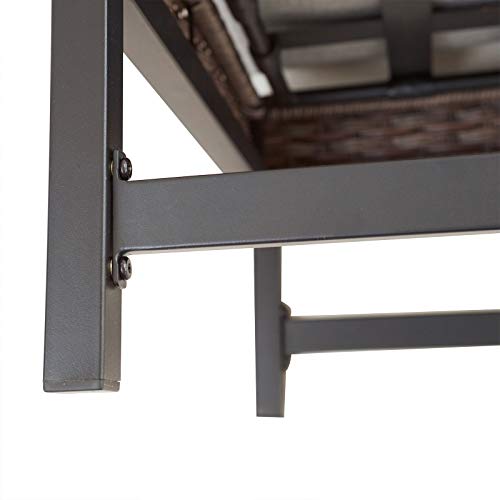 Festival Depot Patio Side End Coffee Table Outdoor Biatro Dining Furniture with Metal Steel Frame, Wood Grain Desktop and Rattan Wicker for Poolside Deck (23.6" x 23.6" x 13.3")