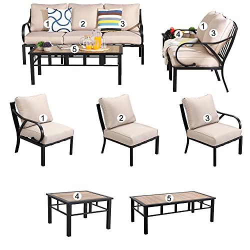 Festival Depot 7Pcs Patio Conversation Set Sectional Chair with Cushions and Side Coffee Table All Weather Outdoor Furniture for Deck Poolside Garden, Beige