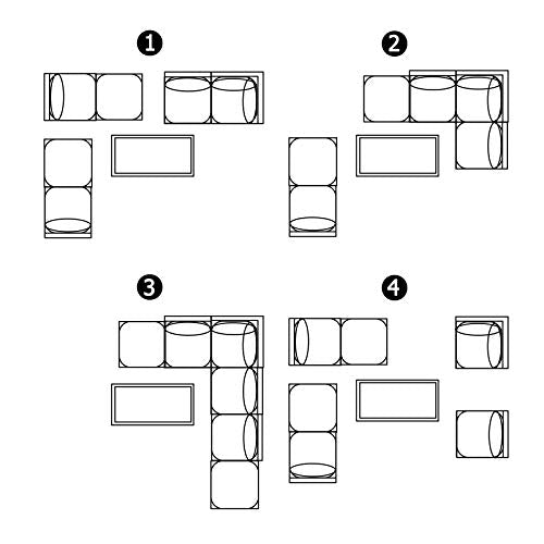 Festival Depot 7pcs Outdoor Furniture Patio Conversation Set Sectional Sofa Corner Chairs All Weather Brown Rattan Wicker Ottoman Slatted Coffee Table with Thick Seat Back Cushions (Grey)