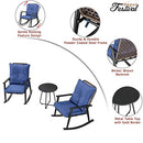 Festival Depot 7 Pieces Outdoor Fire Pit Table Set, Patio Conversation Set, Square Propane Gas Table, 4 PE Wicker Rocking Armchairs w/ Cushions and 2 Side Table Metal Furniture (Blue)
