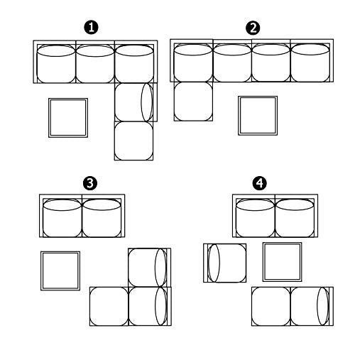 Festival Depot 6pcs Outdoor Furniture Patio Conversation Set Sectional Corner Sofa Chairs with X Shaped Metal Leg All Weather Brown Rattan Wicker Ottoman Side Coffee Table with Grey Seat Back Cushions