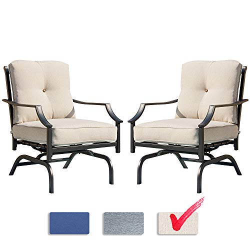 Festival Depot Patio Bistro Dining Chairs Set Outdoor Furniture Steel Frame Armchair with Armrest, Back & Seat Cushions (Set of 2, Beige)