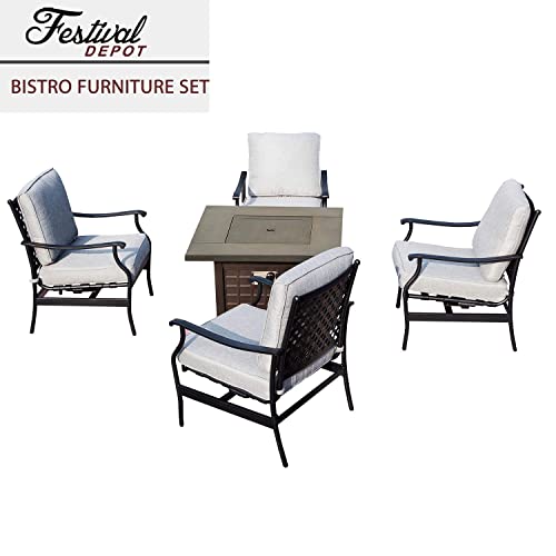 Festival Depot Patio Conversation Set Outdoor Furniture 50,000 BTU Propane Fire Pit Table Gas and Armrest Chair with Thick & Soft Cushions for Garden, Pool, Backyard