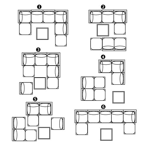 Festival Depot 8pcs Outdoor Furniture Patio Conversation Set Sectional Corner Sofa Chairs with X Shaped Metal Leg All Weather Brown Rattan Wicker Ottoman Side Coffee Table with Grey Seat Back Cushions