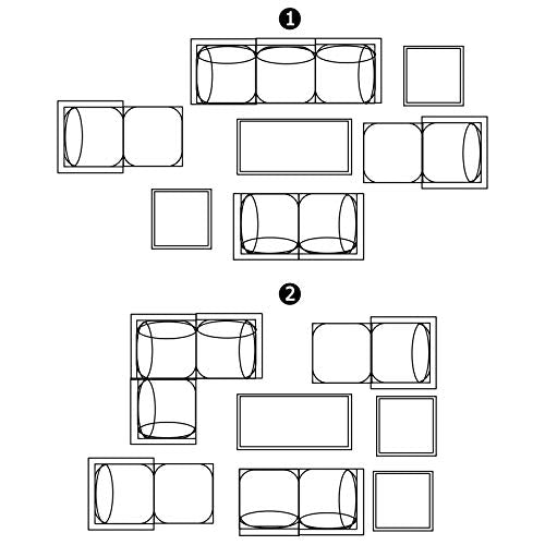 Festival Depot 12pcs Outdoor Furniture Patio Conversation Set Sectional Corner Sofa Chairs with X Shaped Metal Leg All Weather Brown Rattan Wicker Rectangle Coffee Table with Grey Seat Back Cushions