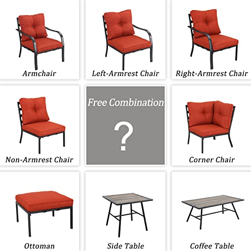 Festival Depot 4 Pcs Patio Conversation Set Sectional Sofa Chair Outdoor Furniture All-Weather Bistro Set with Metal Left&Right-arm Chair Armlesschair Ottoman for Garden Pool Porch Deck Backyard (Red)