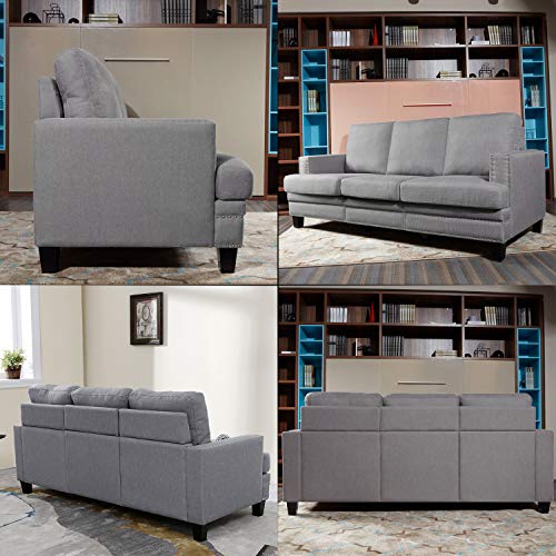 Festival Depot 1 Piece Indoor Modern Fabric Furniture Rivet Edge Armrest 3-Seat Sofa Couch for Living Room Bedroom with Comfortable Seat, 74.8" x 31.5" x 30.7"
