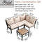 Festival Depot 5 Pieces Patio Conversation Set Sectional Corner Chair with Cushions and Side Table All Weather Metal Outdoor Furniture for Deck Balcony Garden, Beige