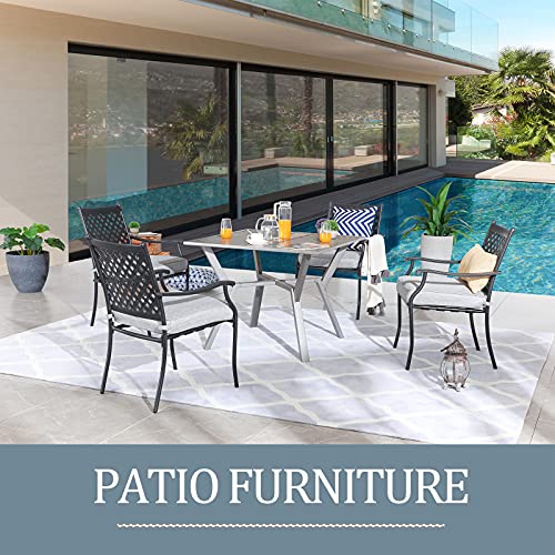 Festival Depot 5 Piece Patio Furniture Set 4 Outdoor Wrought Iron Dining Chairs with Thick Seat Cushions and Square Metal Table with 2.16" Umbrella Hole for Garden Yard Deck
