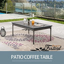 Festival Depot Patio Wicker Coffee Table, All-Weather Rattan Square Dining Table with Metal Steel Frame Wooden-Like Top Outdoor Sectional Furniture for Garden Pool Backyard Lawn (Rectangle)