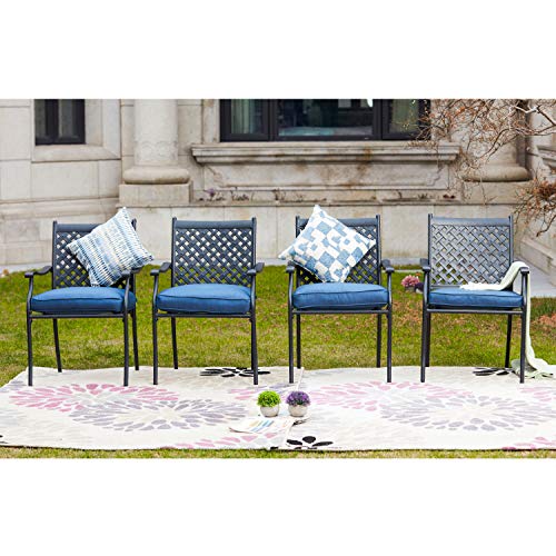 Festival Depot 8-Piece Outdoor Patio Furniture Outdoor Wrought Iron Dining Chairs Set for Porch Lawn Garden Balcony Pool Backyard with Arms and Cushions (8Pcs, Blue)