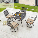 Festival Depot Patio Dining Set 5-Piece Outdoor Metal Furniture Set, 4 Swivel Chairs and 1 Square Dining Table with 1.61" Umbrella Hole for Porch Lawn Garden Balcony Pool Backyard, Black