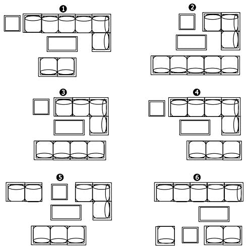 Festival Depot 10Pc Outdoor Furniture Patio Conversation Set Sectional Corner Sofa Chairs All Weather Wicker Metal Frame Rectangle Side Slatted Coffee Table with Thick Grey Seat Back Cushion No Pillow