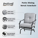 Festival Depot 2 of Outdoor Patio Bistro Armrest Chairs with Cushions Set Premium Fabric Metal Frame Furniture Set Garden Dining Seating Chair Thick & Soft Cushions
