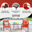 Festival Depot 3 Pcs Patio Conversation Set Sectional Sofa Chair Outdoor Furniture All-Weather Bistro Set with 2 Metal Armchairs and 1 Side Coffee Table for Garden Pool Porch Deck Backyard (Red)