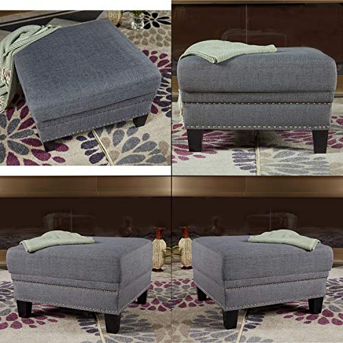 Festival Depot 1 Piece Indoor Modern Fabric Rivet Furniture Ottoman for Living Room Bedroom with Tapered Legs, 26.6"(W) x 26.6"(D) x 18.3"(H)