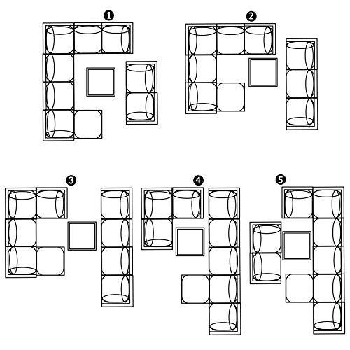 Festival Depot 10pcs Outdoor Furniture Patio Conversation Set Sectional Corner Sofa Chairs with X Shape Metal Leg All Weather Brown Rattan Wicker Ottoman Side Coffee Table with Grey Seat Back Cushions