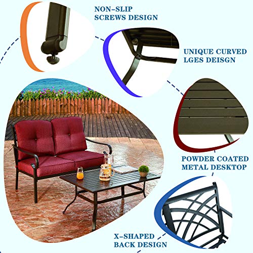 Festival Depot 2-Pcs Dining Outdoor Patio Bistro Furniture Armchairs Premium Fabric Comfort & Soft 5.9" Cushions with Metal Slatted Steel Frame Leg for Garden All-Weather 33(L)*25.4"(W)*35.2"(H), Red