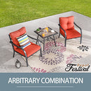Festival Depot 3 Pcs Patio Conversation Set Sectional Sofa Chair Outdoor Furniture All-Weather Bistro Set with 2 Metal Armchairs and 1 Side Coffee Table for Garden Pool Porch Deck Backyard (Red)