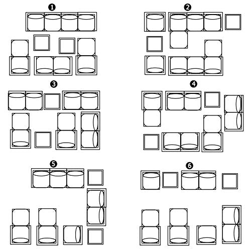 Festival Depot 12Pc Outdoor Furniture Patio Conversation Set Sectional Sofa Chairs All Weather Wicker Ottoman Metal Frame Slatted Side Coffee Table with Thick Grey Seat Back Cushions Without Pillows