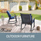 Deluxe 3 Piece Blue PE Wicker Rocking Chair Bistro Set with Cushions and Metal Coffee Table