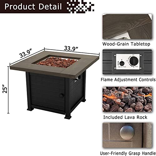 Festival Depot 5Pcs Patio Fire Pit Table Set, Outdoor Furniture Conversation Set, Propane Square Table and 4 Armchairs with High Textilene Back and Metal Frame for Backyard Porch Deck Garden (Grey)