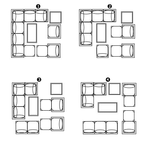 Festival Depot 12pcs Outdoor Furniture Patio Conversation Set Sectional Corner Sofa Chairs with X Shape Metal Leg All Weather Brown Rattan Wicker Ottoman Side Coffee Table with Grey Seat Back Cushions