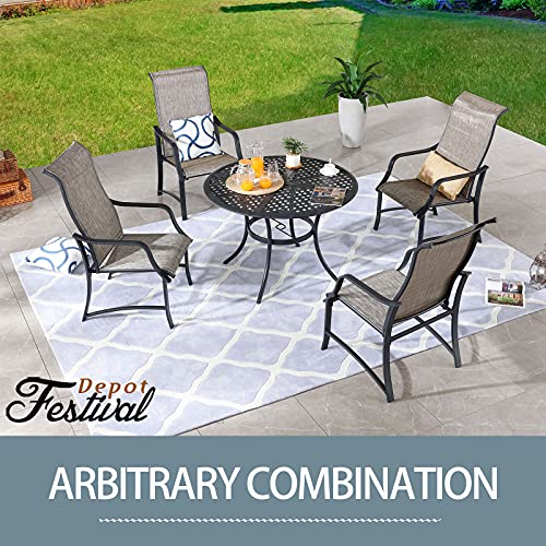 Festival Depot 2 Pcs Patio Dining Armchair Set Outdoor Furniture with Curved Armrest, Breathable Textilene Fabric and All-Weather Metal Frame for Porch Poolside Deck Garden Lawn (Grey)