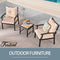 Festival Depot 3-Piece Patio Bistro Set Conversation Set Armchair Set with Side Coffee Table Outdoor Furniture with Hand-Woven Textilene Rope Backrest (Black Metal Frame with Beige Cushion)