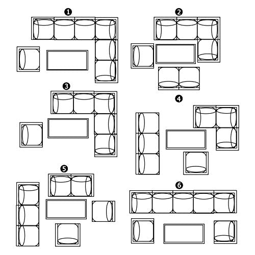Festival Depot 8pcs Outdoor Furniture Patio Conversation Set Sectional Corner Sofa Chairs with X Shaped Metal Leg All Weather Brown Rattan Wicker Rectangle Coffee Table with Grey Seat Back Cushions