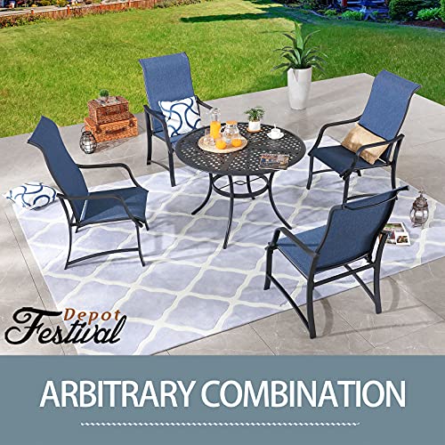 Festival Depot 2 Piece Patio Armrest Dining Chair Set with Breathable Textilene Fabric and Metal Frame Outdoor Furniture for Deck Poolside Garden Lawn Porch (Blue)