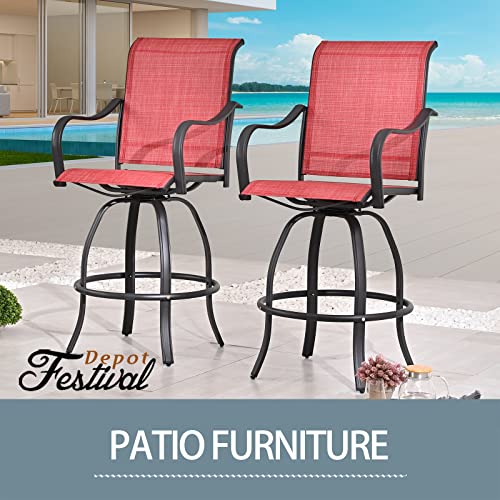 4 Piece 360° Swivel Bar Chairs Bistro Dining Chairs Textilene High Stools with Curved Armrest Metal Frame