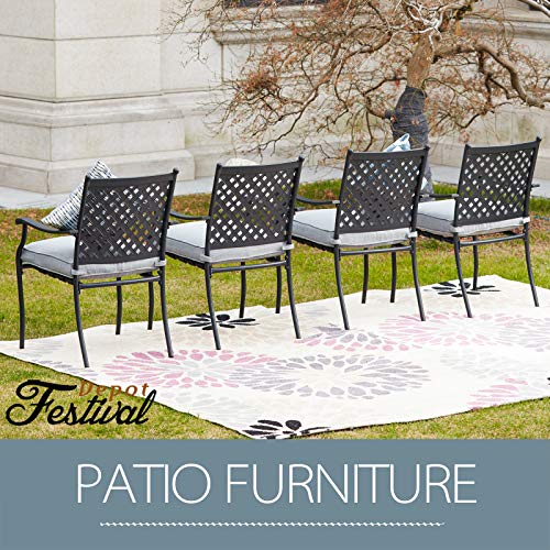 Festival Depot 4 Piece Outdoor Patio Furniture Outdoor Wrought Iron Dining Chairs Set for Porch Lawn Garden Balcony Pool Backyard with Arms and Cushions (4Pcs)