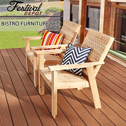 Festival Depot 2 Pieces Patio Wood Chair Stars and Strips Printing Furniture Outdoor for Deck
