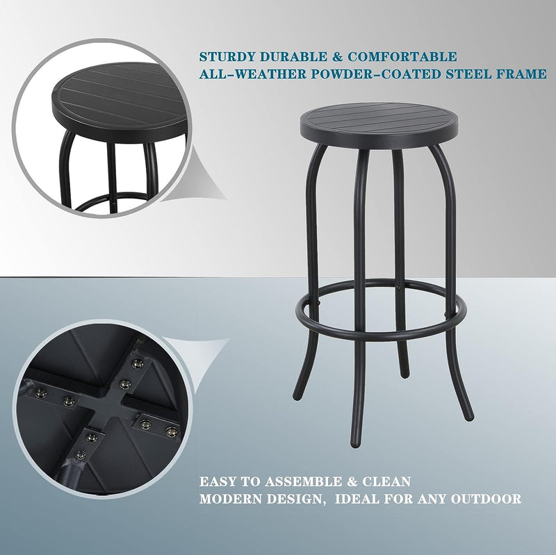 Sports Festival 17.7- Inch Backless Bar Stool Chair with Round Seat, Metal Frame and Foot Pedals for Patio and Outdoor Bar Seating, Black
