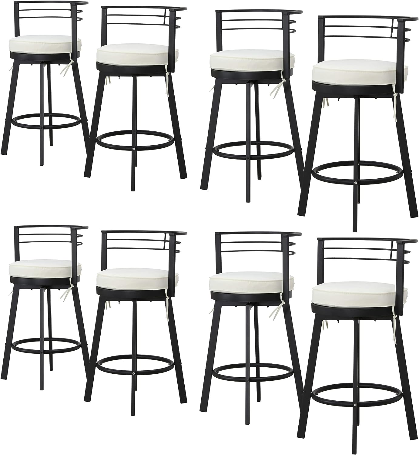 Beige Outdoor 360° Swivel Bar Chairs with Removable Thick Cushion & Black Metal Frame