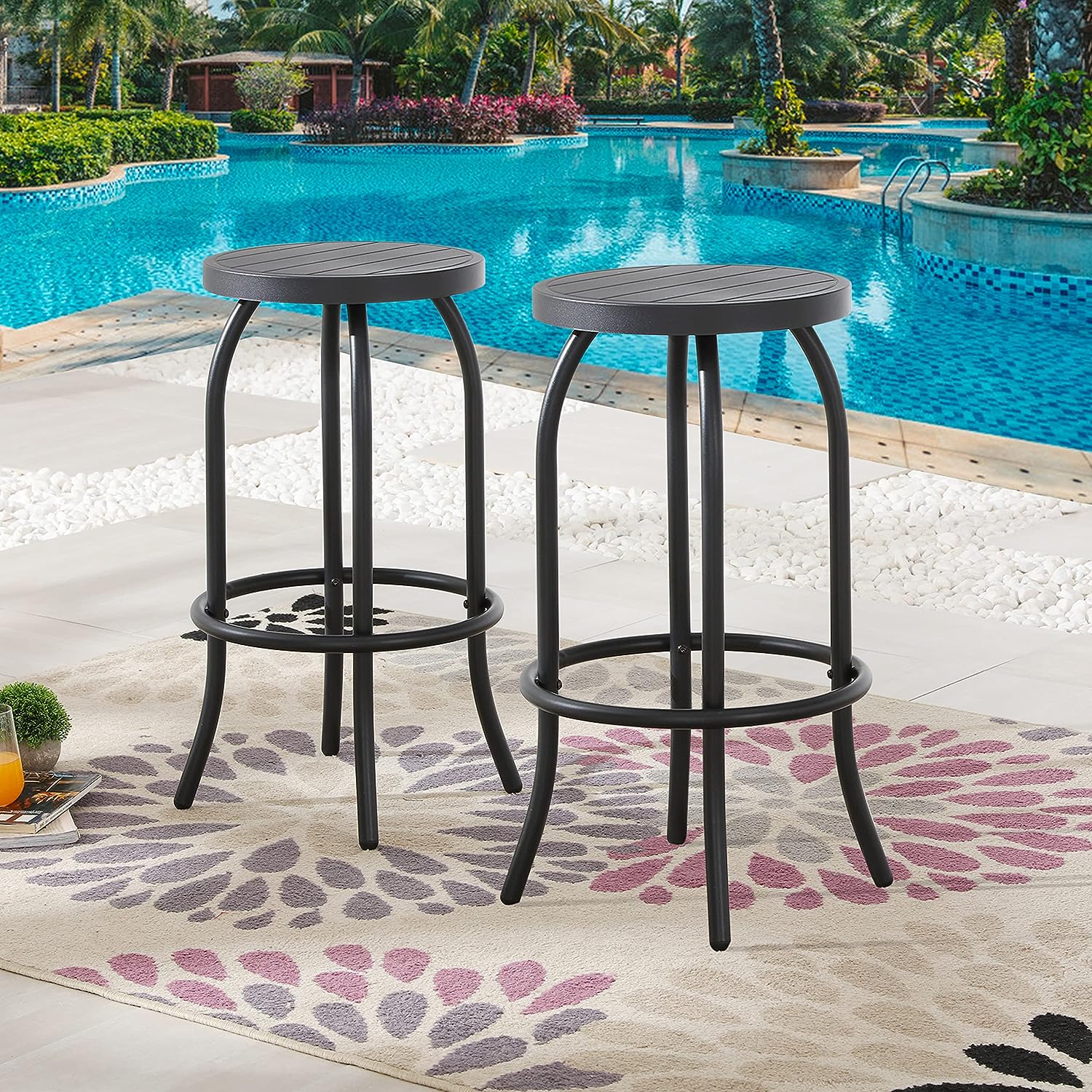 bar stool with pedals Sports Festival 17.7- Inch Backless Bar Stool Chair with Round Seat, Metal Frame and Foot Pedals for Patio and Outdoor Bar Seating, Black – Festival Depot