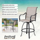 Festival Depot 2pcs Bar Bistro Outdoor Patio Dining Furniture Chairs Textilene High Stools 360° Swivel Chairs with Steel Curved Armrest with Metal Steel Frame Legs for Lawn Garden Poolside All-Weather