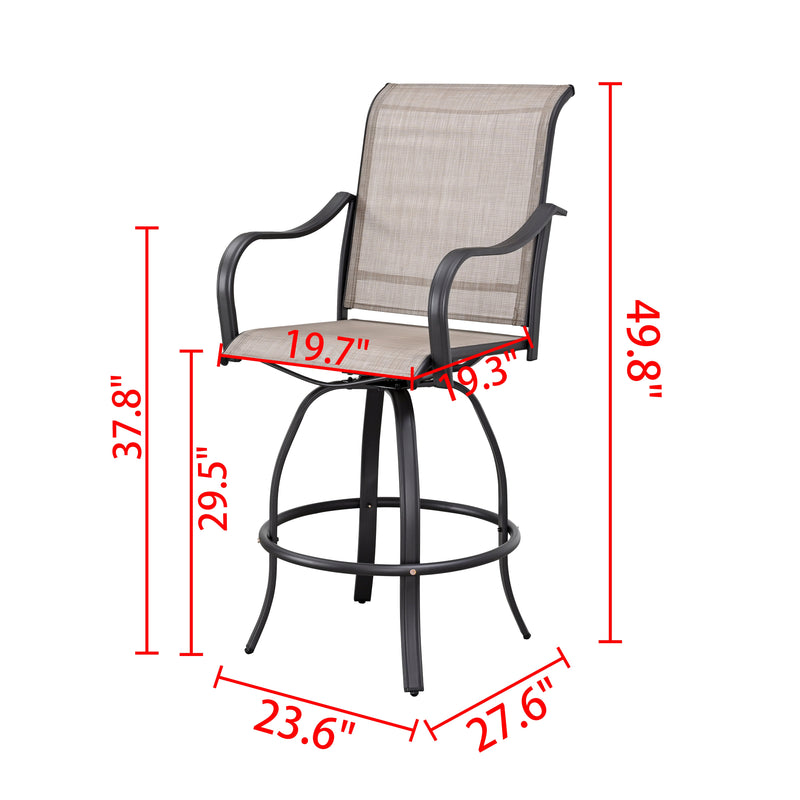 2 Piece Taupe Bar Height 360° Swivel Chairs Patio Textilene Dining Chairs for Outdoor Bistro Elegance