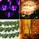 4 Set Halloween Decorative Light-30 LED 10Ft Purple Bat-20 LED 10Ft Pumpkin Lights-20 LED Artificial Tropical Palm Leaves-20 Inch 40 LED Orange Willow Tree