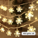 8 Set of 20 Ft 40 LED Waterproof Snowflake String Lights w/ Warm White Battery Operated