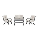 Festival Depot 4 pc Conversation Set Patio Outdoor ArmChairs Loveseat Set with Coffee Table Fabric Metal Frame Furniture Garden Bistro Seating Thick Soft Cushions