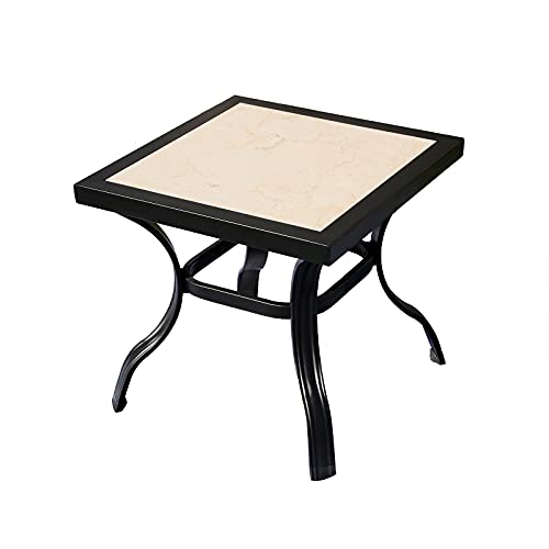 Sports Festival 1 Pc Metal Steel Outdoor Side Table Patio Bistro Square Dining Table Off-White Ceramics Top with Steel Legs (1pc Dining Table, Off-White Ceramics)