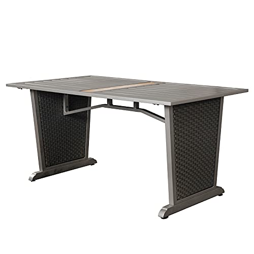 Festival Depot Patio Dining Table Rectangle Wicker Table in Metal Frame with Woven Rattan Outdoor Furniture for Deck Garden Poolside