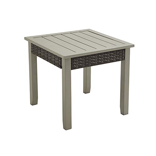 Festival Depot Patio Side Table Metal Bistro Table in Square Shape with Rattan Wicker Outdoor Furniture for Porch Deck Grey (22.5"x22.5"x21.9"H)