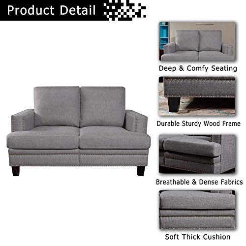 Festival Depot 1 Piece Indoor Modern Fabric Furniture Accent Arm Sofa Loveseat for Living Room Bedroom with Thick Cushion and Deep Seat, 52.7" x 31.5" x 35"