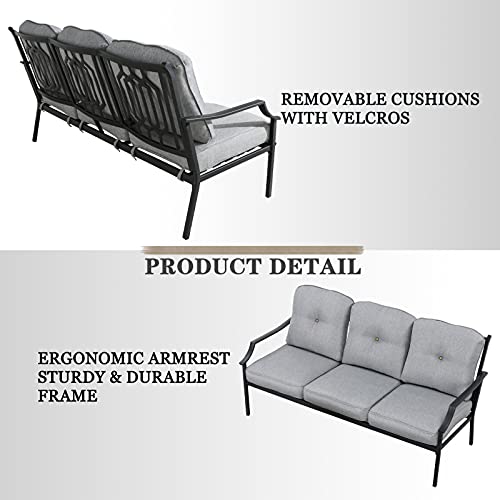 Festival Depot 2 Pcs Metal Furniture Outdoor Loveseat Patio Sofa with Coffee Table 3-Seating Outside Couch with Cushions for Deck Porch Backyard