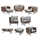 Festival Depot 7pcs Outdoor Furniture Patio Conversation Set Sectional Sofa Chairs with X Shaped Metal Leg All Weather Brown Rattan Wicker Ottoman Coffee Table with Grey Thick Seat Back Cushions