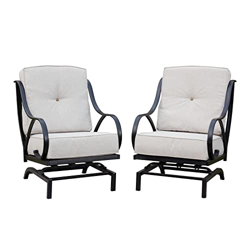 Festival Depot Patio Chair Set of 2 Metal Armchairs with Thick Cushions Outdoor Furniture for Bistro Deck Garden (Beige)