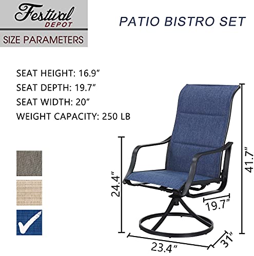 Festival Depot Patio Chairs Set of Outdoor Dining Chair Metal Swivel Armchairs with Textilene Fabric and High Back for Backyard Deck Garden